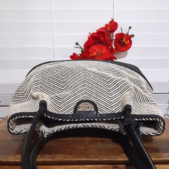 Brighton Cala Tote Woven Soft Straw Chevron Print Pebble Leather - Picture 8 of 12